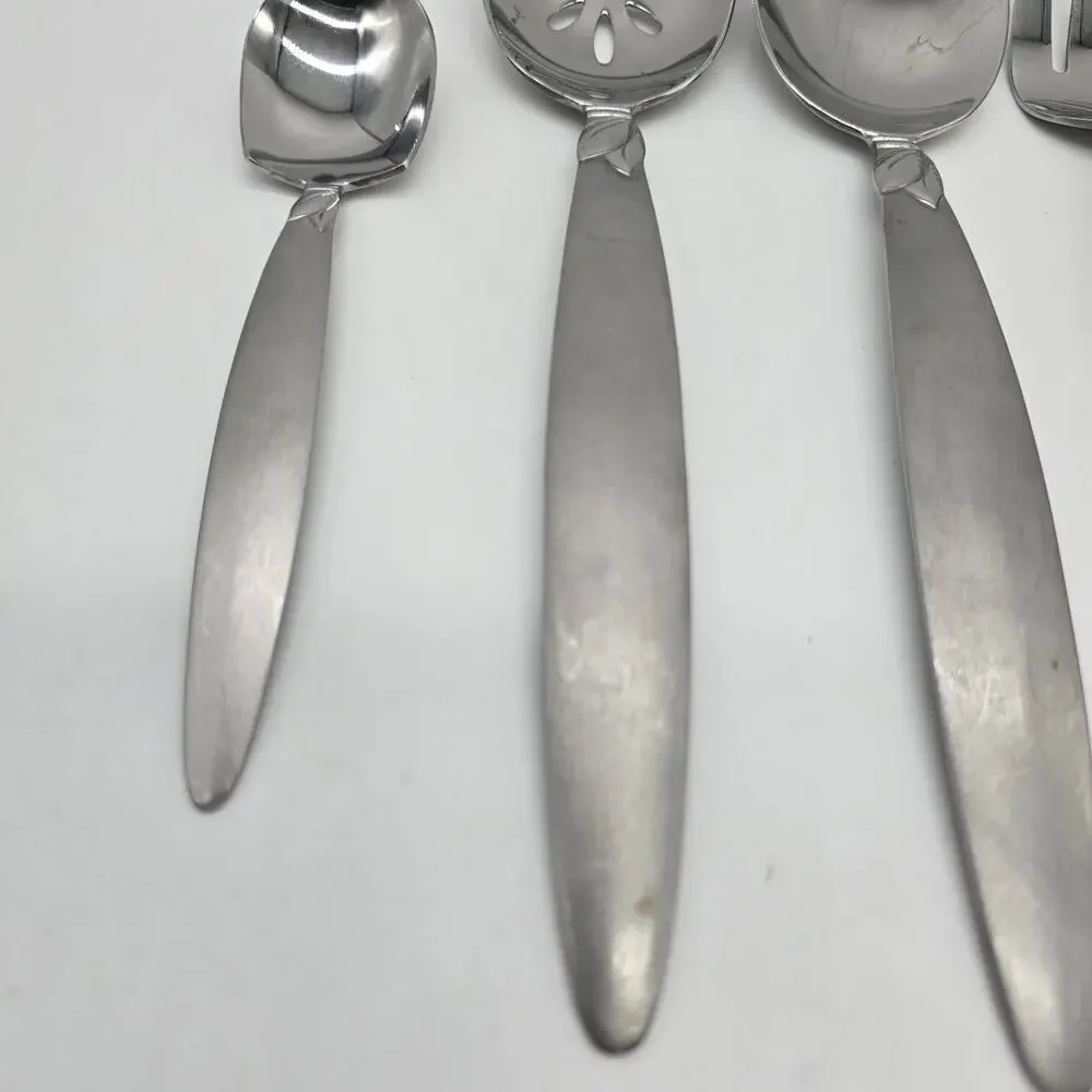 Pfaltzgraff Satin Laurel 5 PC Serving Utensils Sugar Spoon & Butter Knife 18/10